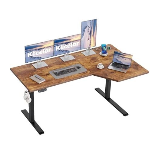 59 Inch L Shaped Standing Desk, Adjustable Height 59 x 24 Inch Rustic Brown