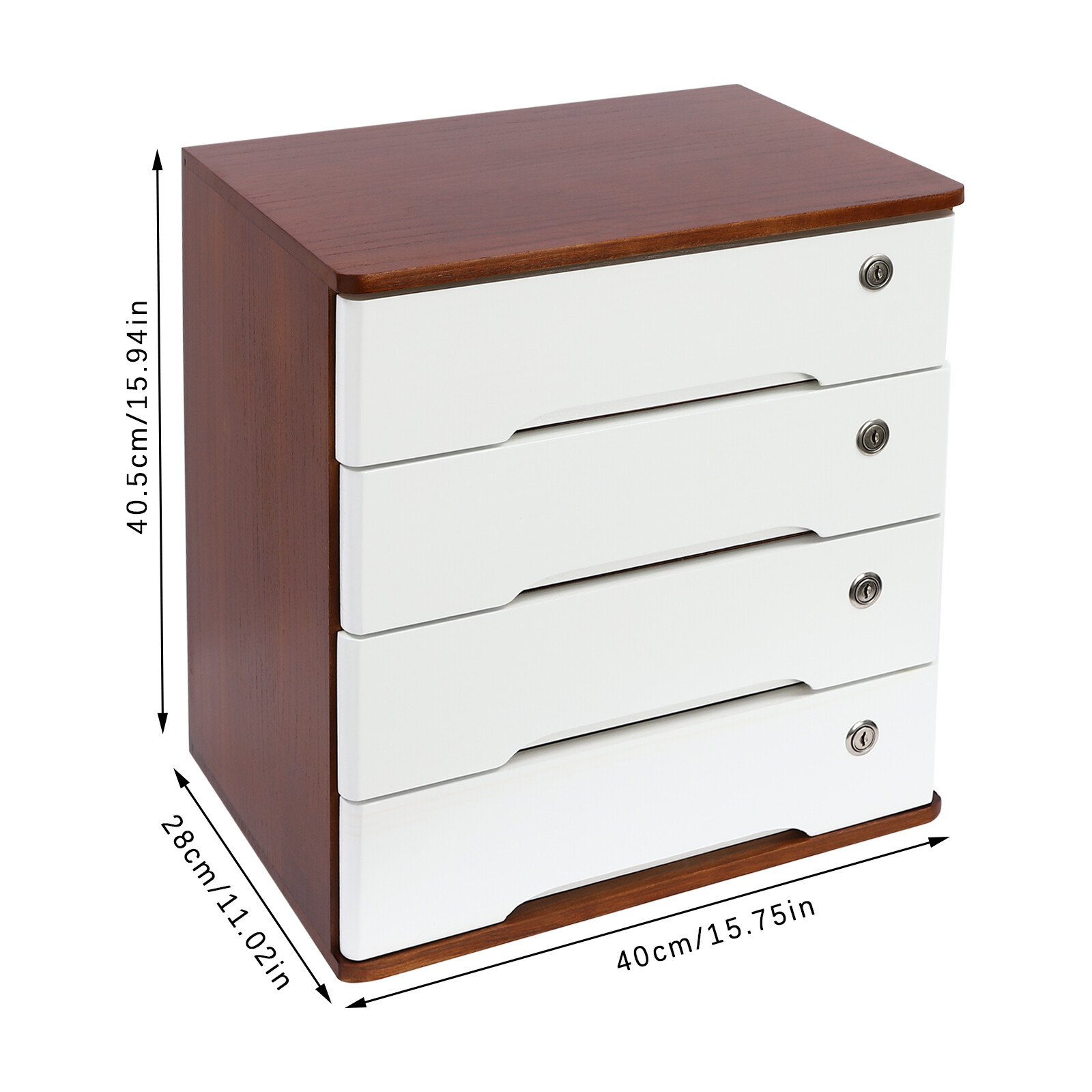 Wooden 4-Tier Desktop Storage Cabinet with Lockable Drawers - 15.75" x 11"