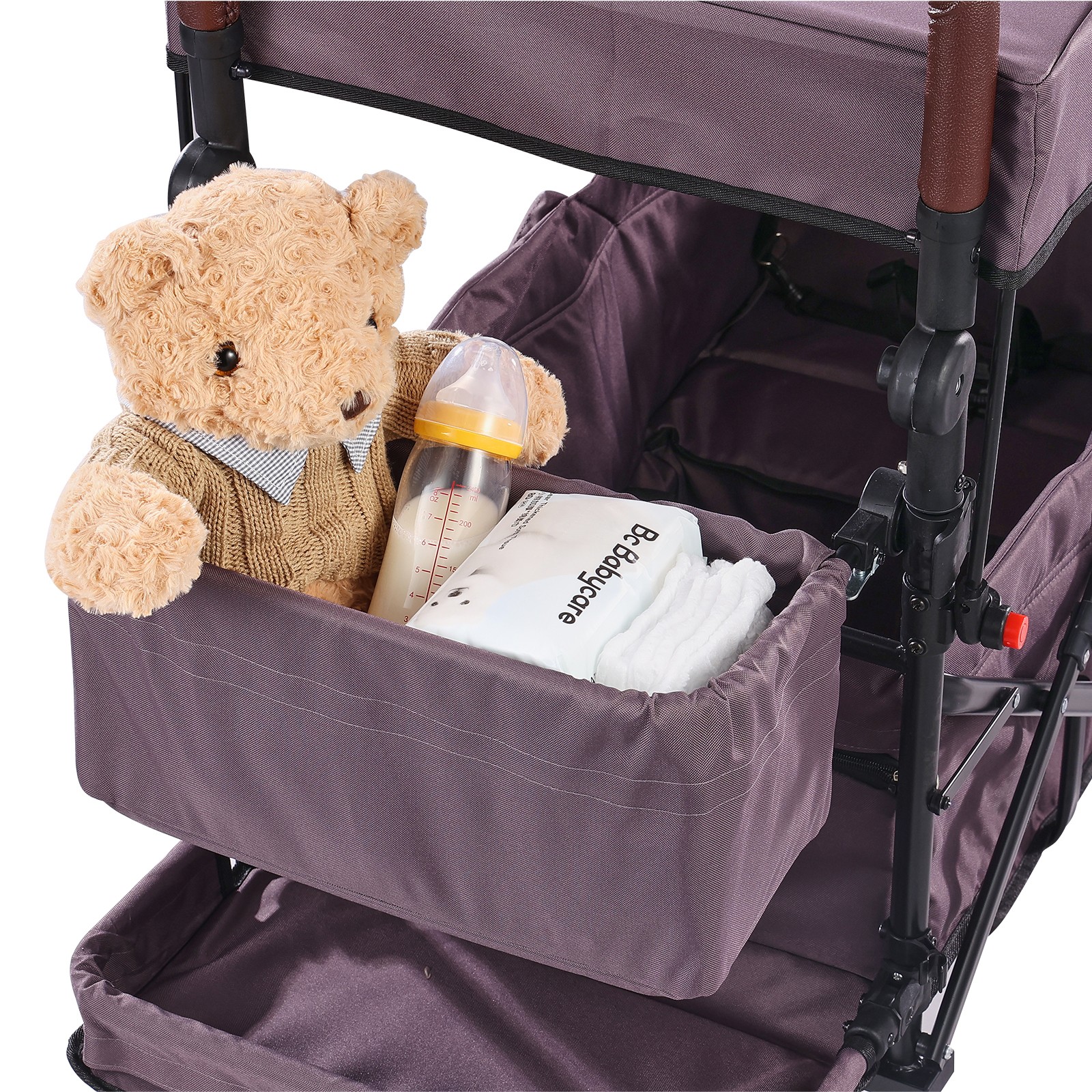 Double Stroller for 2 Kids, Collapsible Wagon with Adjustable Handle & Canopy