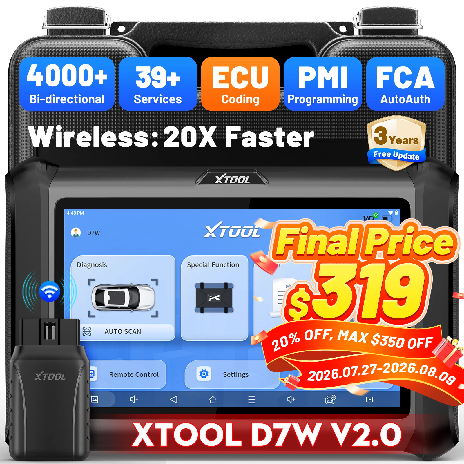 XTOOL D7W V2.0 Wireless Car Bidirectional Full System Diagnostic Tool 39+ Resets