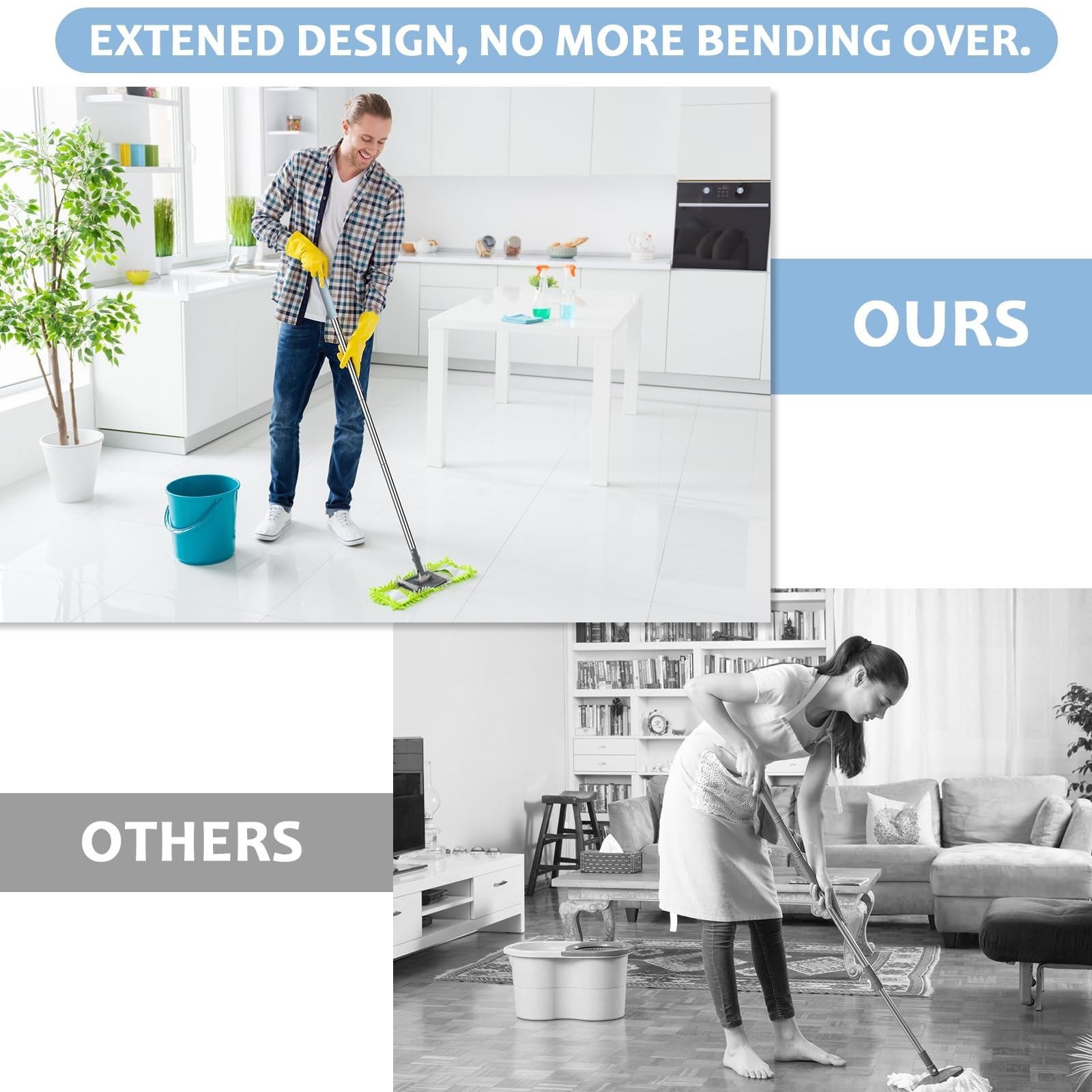 Mop Handle Extension Rods, for Extending Flat Mop, Mop Replacement Handle, Ad...