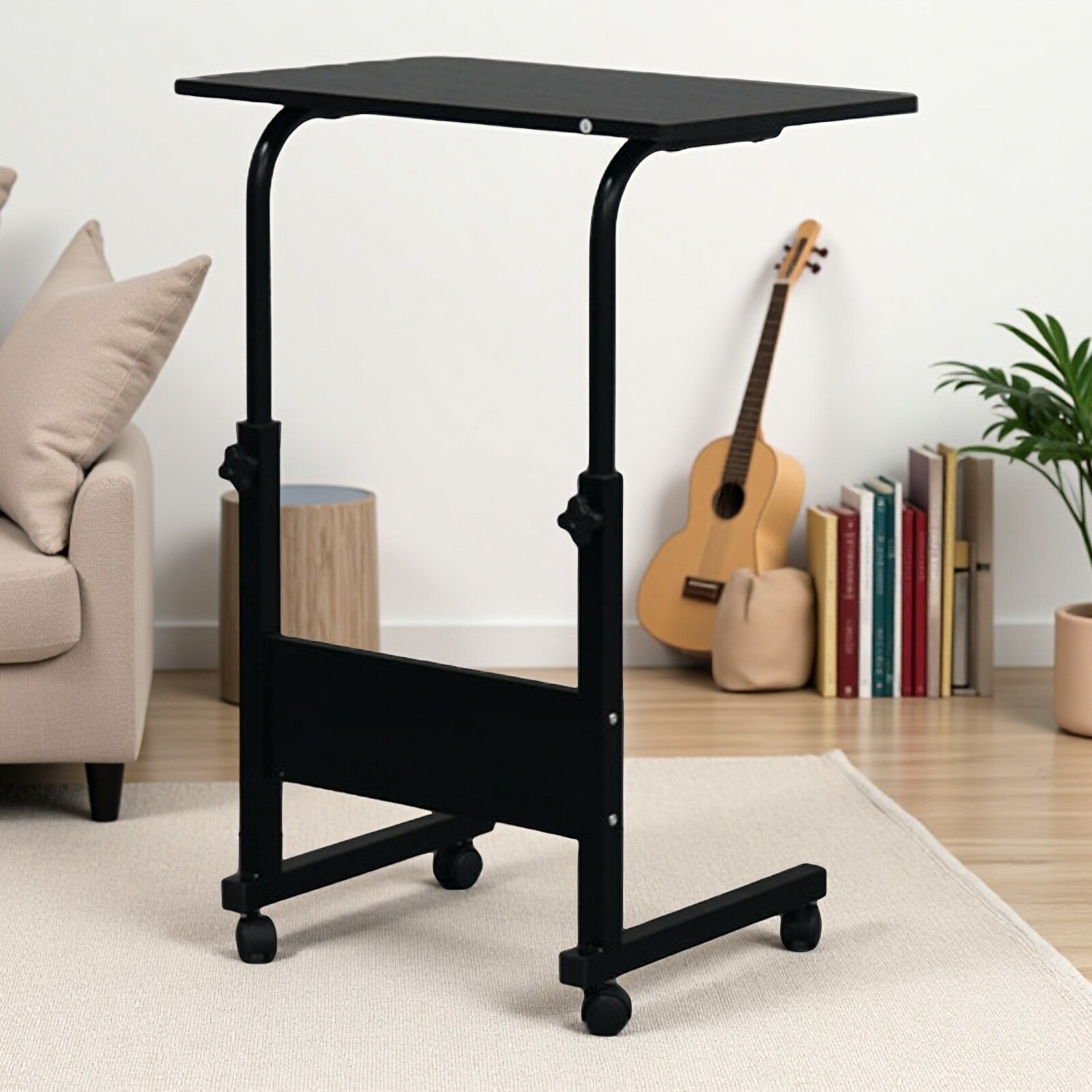 Rolling Laptop Desk - Adjustable Height Black 23.62" Tabletop Portable