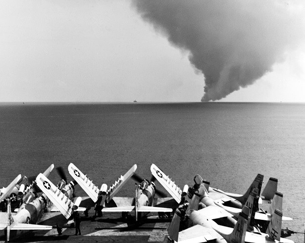 Smoke from  U.S. Navy Aircraft Carrier USS Forrestal 8x10 Vietnam War Photo 716