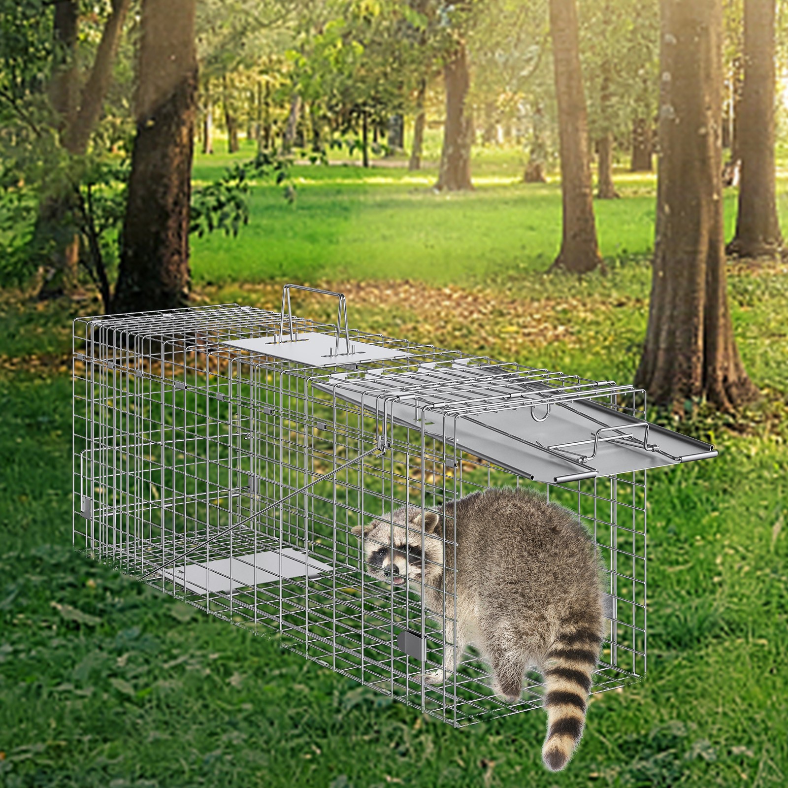 VEVOR Live Animal Cage Trap 31" x 10" x 12" Humane Cat Trap Cats Squirrels Mouse