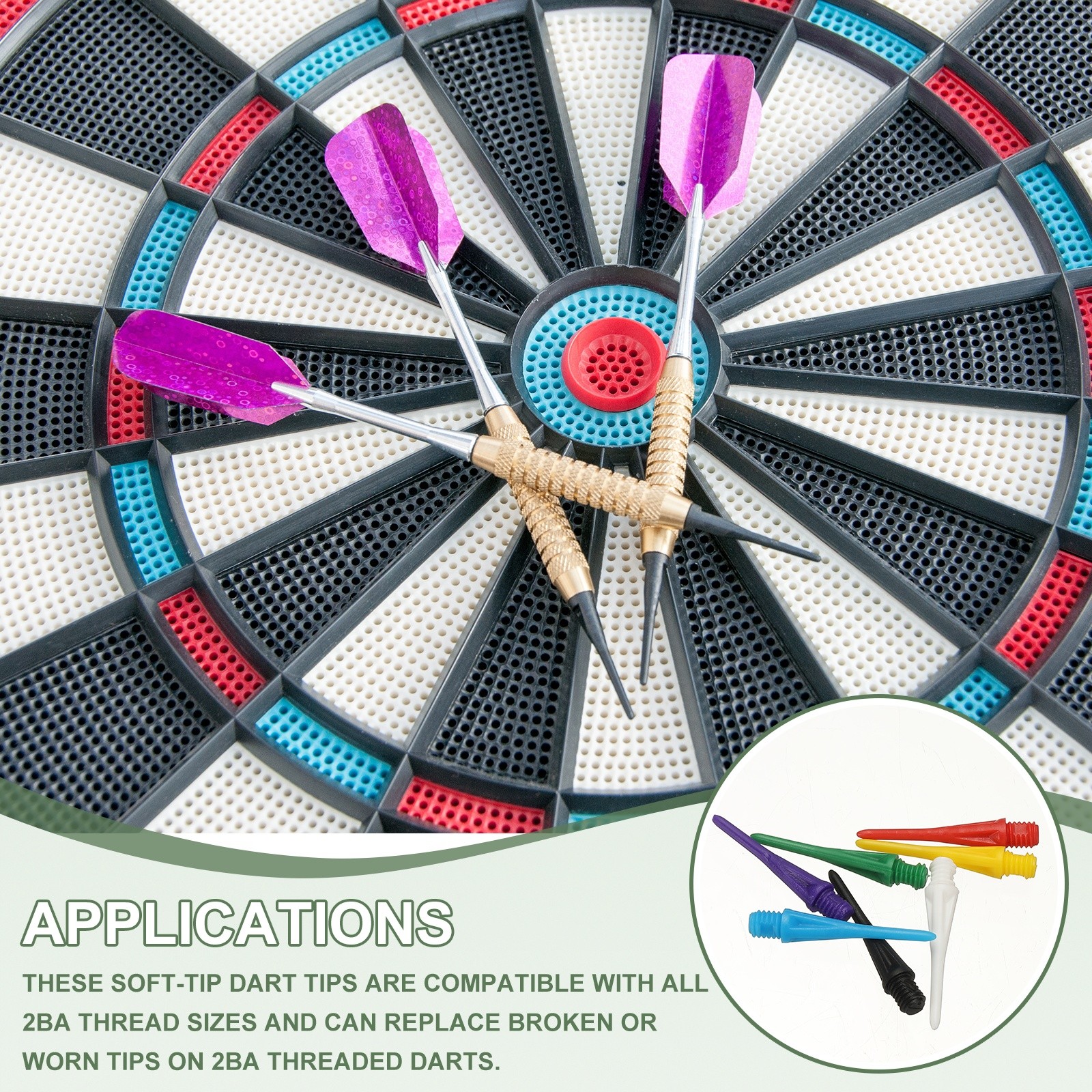Plastic Dart Tips, 2BA Thread Soft Tip Dart Accessories 50 Pack & Blue