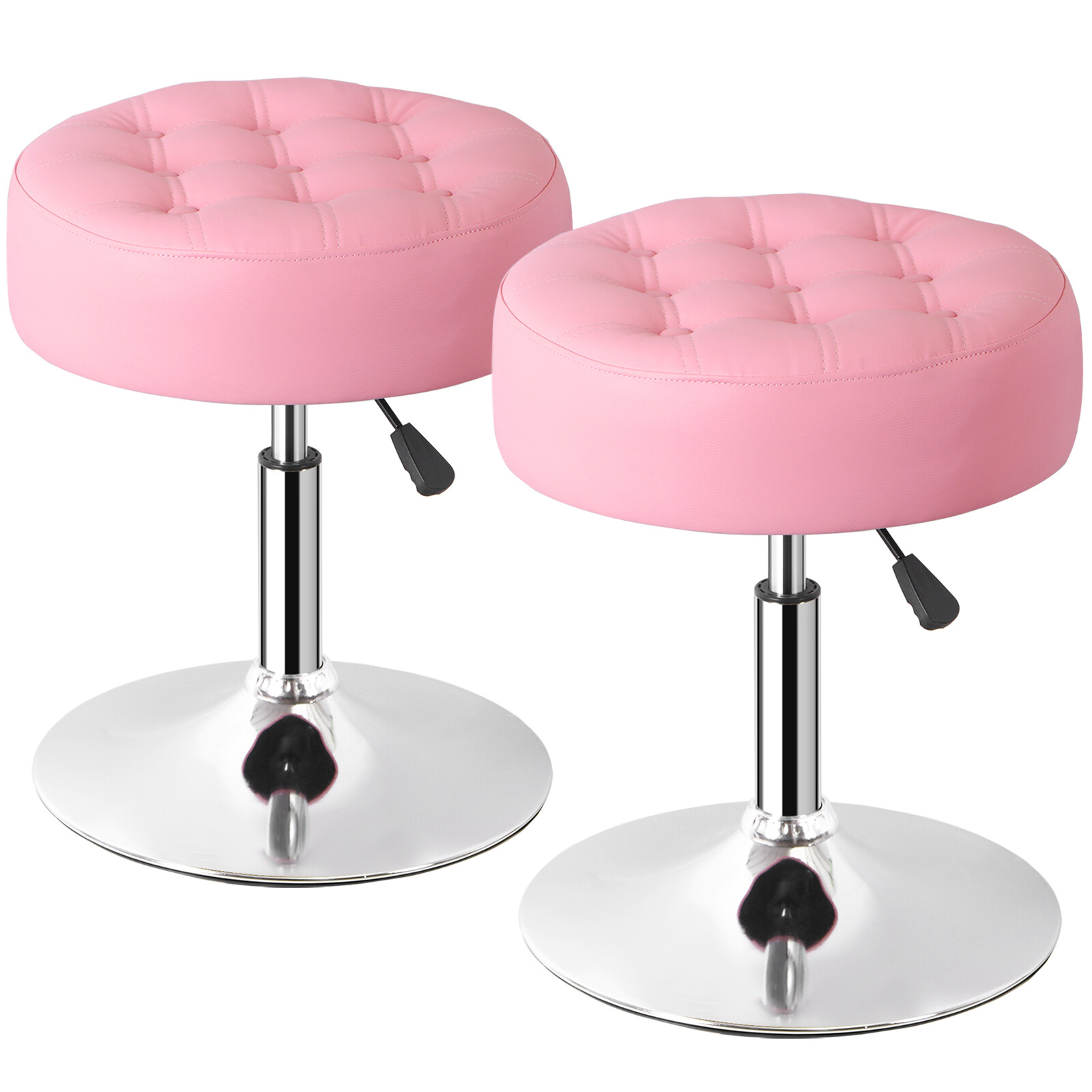 2 PCS Adjustable Vanity Stool 253 Lbs Capacity Ottoman Makeup Stool Chair Pink