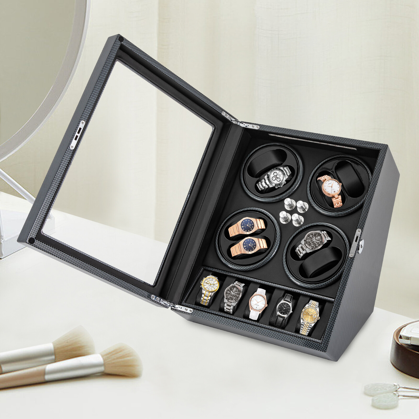 LED Light Automatic Watch Winder Box Display Storage Case 8+5 Watch Winder Box