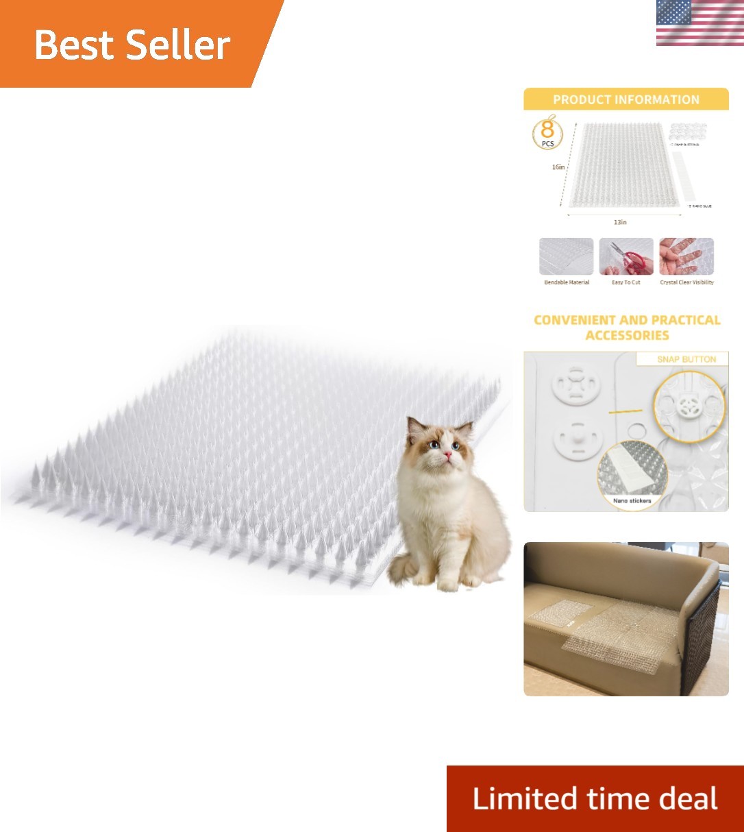 Cat&Dog Repellent Outdoor/Indoor Spike scat mat, Garden Scat Mats,Set of 8