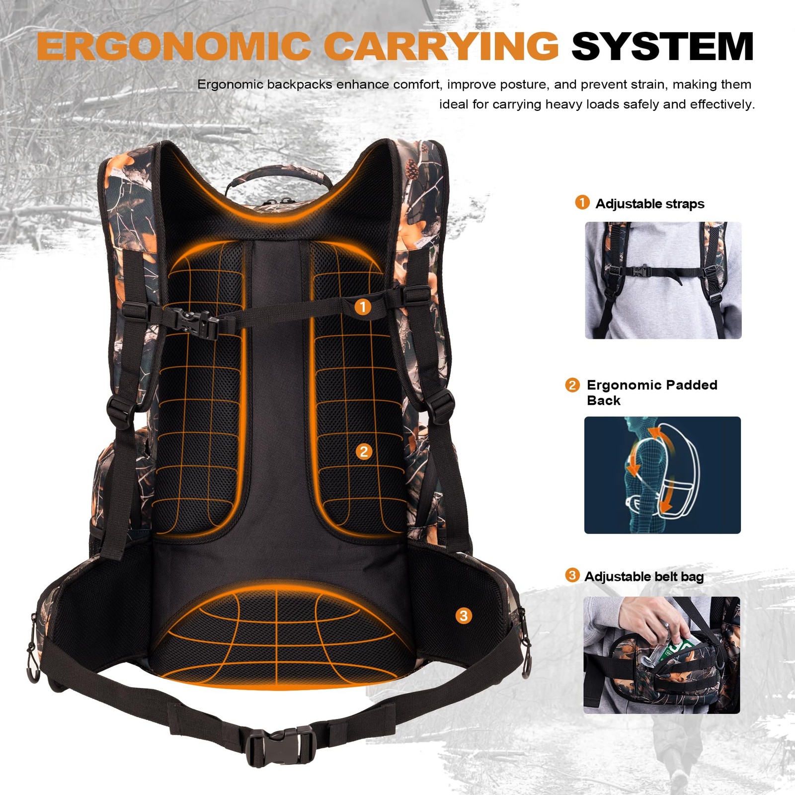 Hunting Backpack for Men, Waterproof Camo Backpacks for Hunt with Rain Cover,...