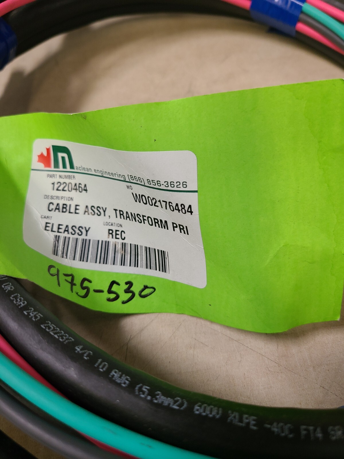 Aclean Engineering #1220464 Cable Assy Transform PRI