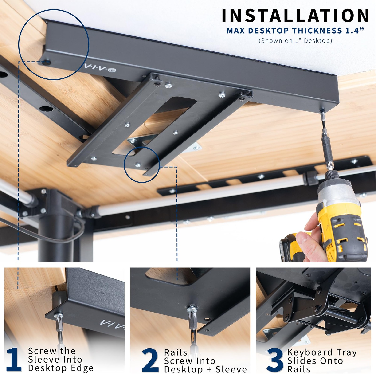 Adjustable Computer Keyboard and Mouse Platform Tray with Corner Connector, E...