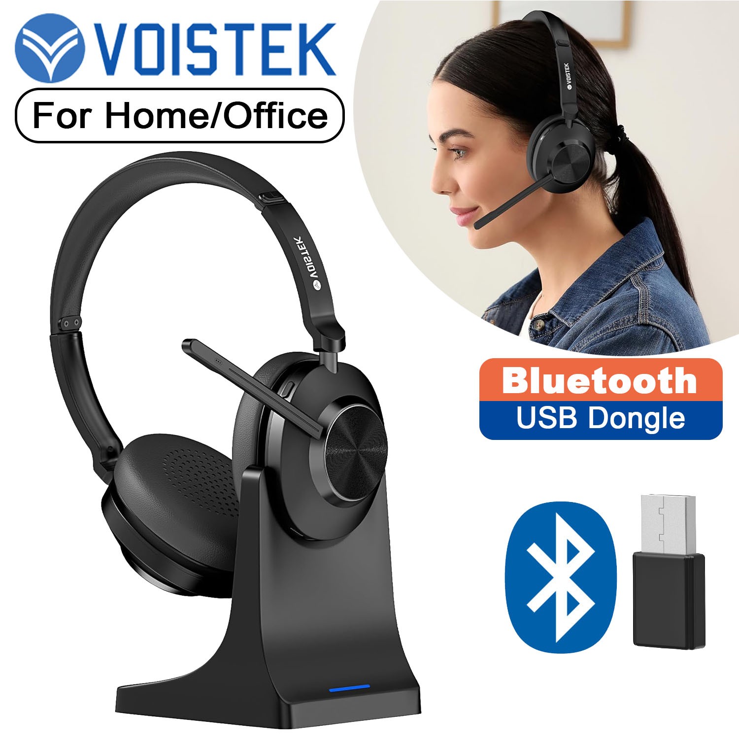 Bluetooth Headset with USB-dongle Microphone Wireless Headphone for PC/Phones