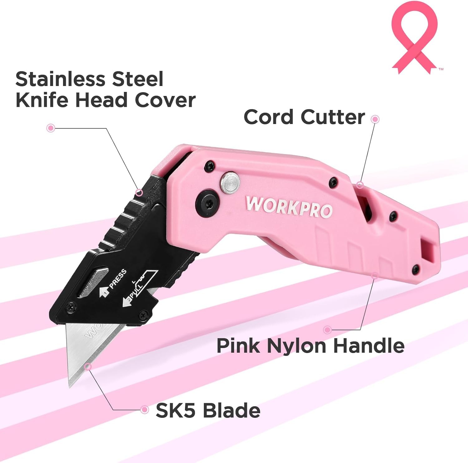 WORKPRO Folding Utility Knife 10 Extra Blade Razor Knife Quick Change Box Cutter