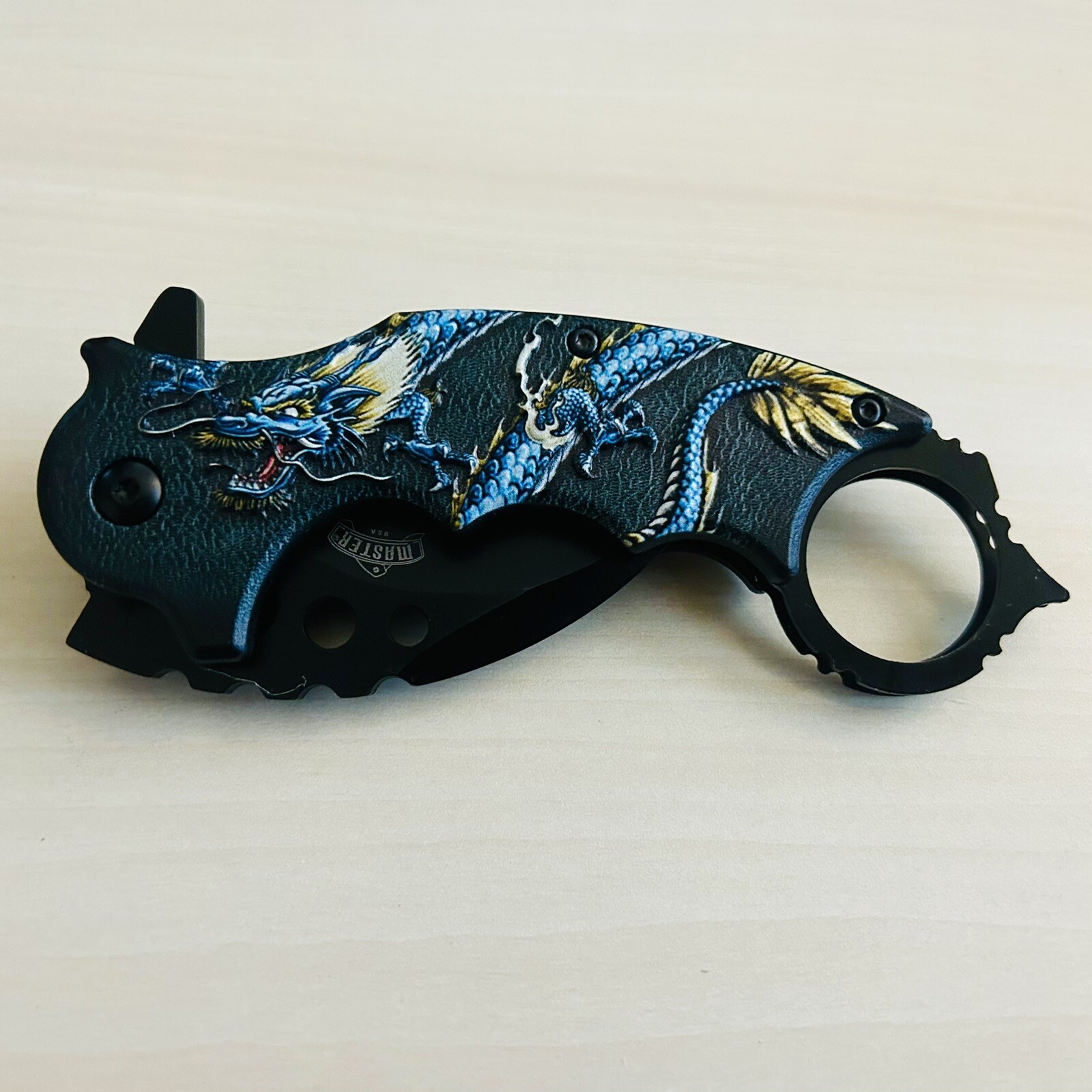 7” Blue Dragon CSGO Karambit Tactical Spring Assisted Open Folding Pocket Knife