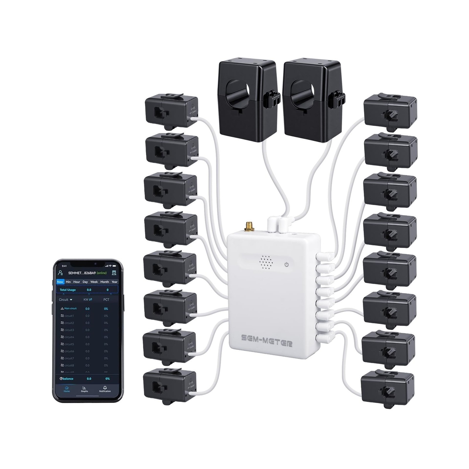Smart Home Energy Monitor with 16 50A Circuit Level Sensors, Real-Time Power ...
