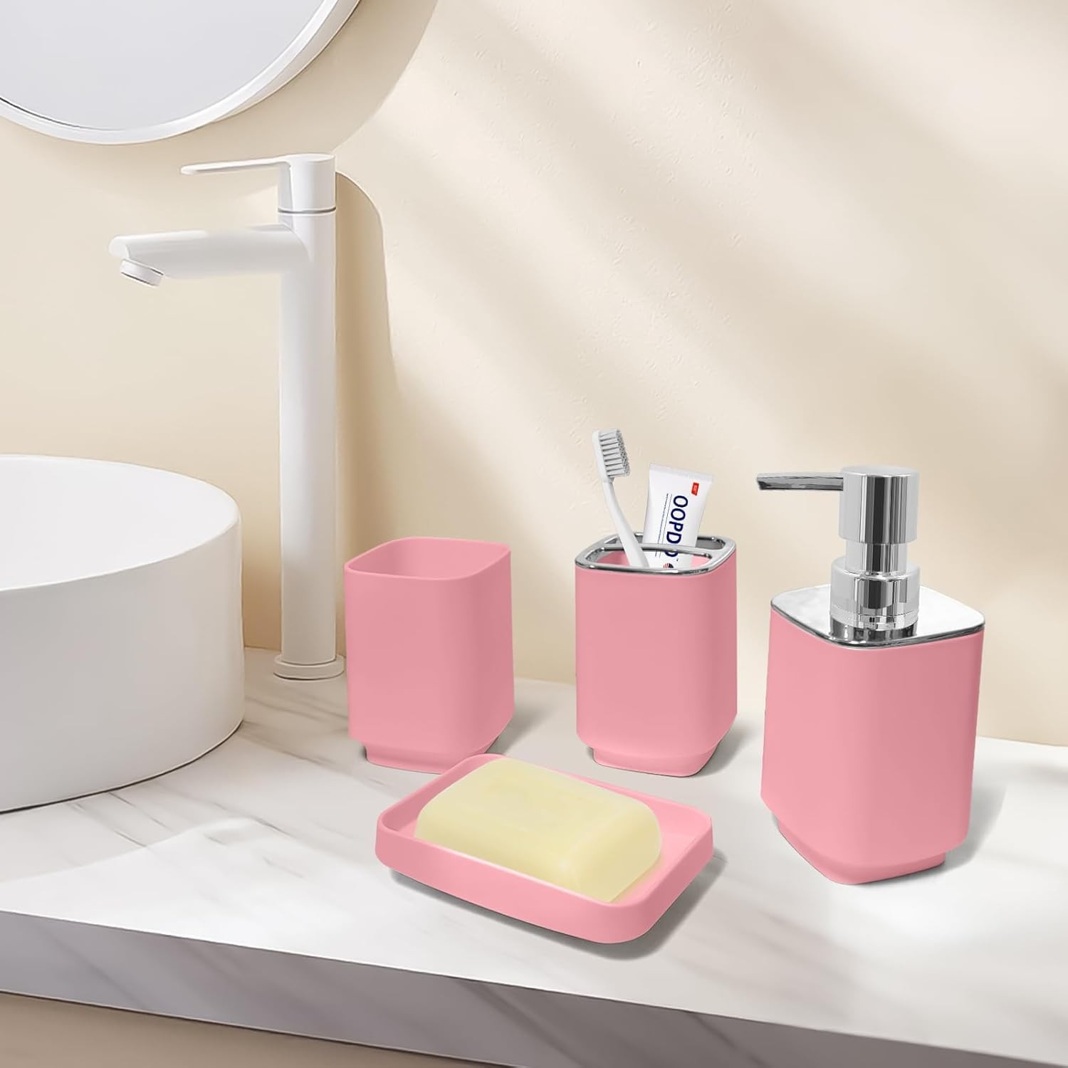 4 Piece Bathroom Accessory Sets, Light Pink Bathroom Accessories Sets Include