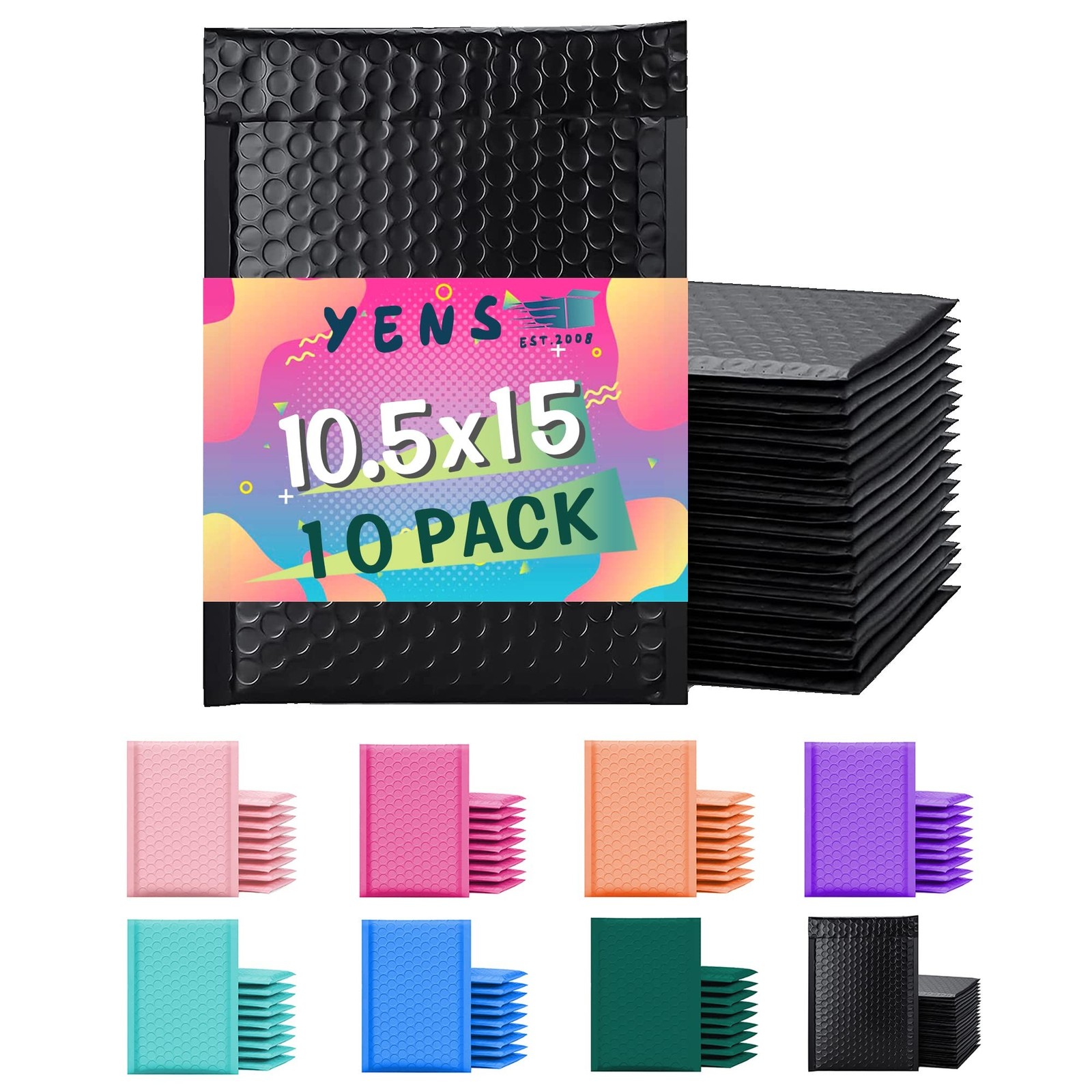 Yens Black Poly Bubble Mailers 10.5x16 10 Pack Usable 10.5x15 | Waterproof Se...