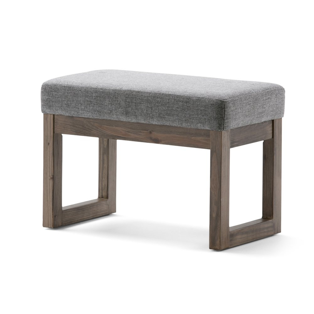 Ottoman Bench Small Grey Linen Fabric Stool Seat Pad Accent Entry Hall Way Wood