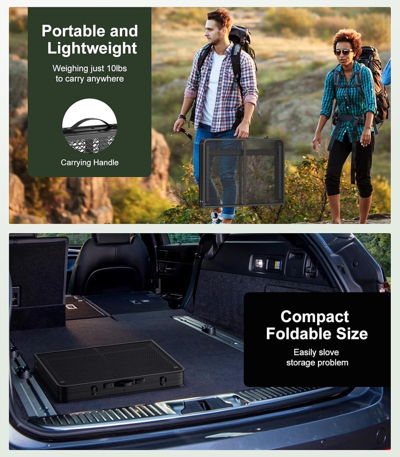 Foldable Grill Table with Mesh Desktop, 200lbs 3Ft Portable Folding Table, Heigh