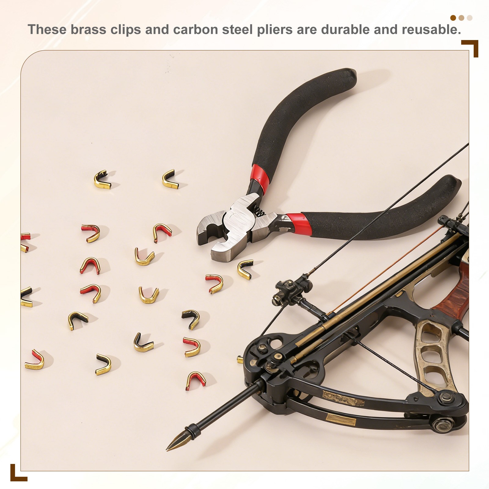 Bow String Nocking Points Set, 5 Pcs Red Brass Nocking Points and 1 Pliers