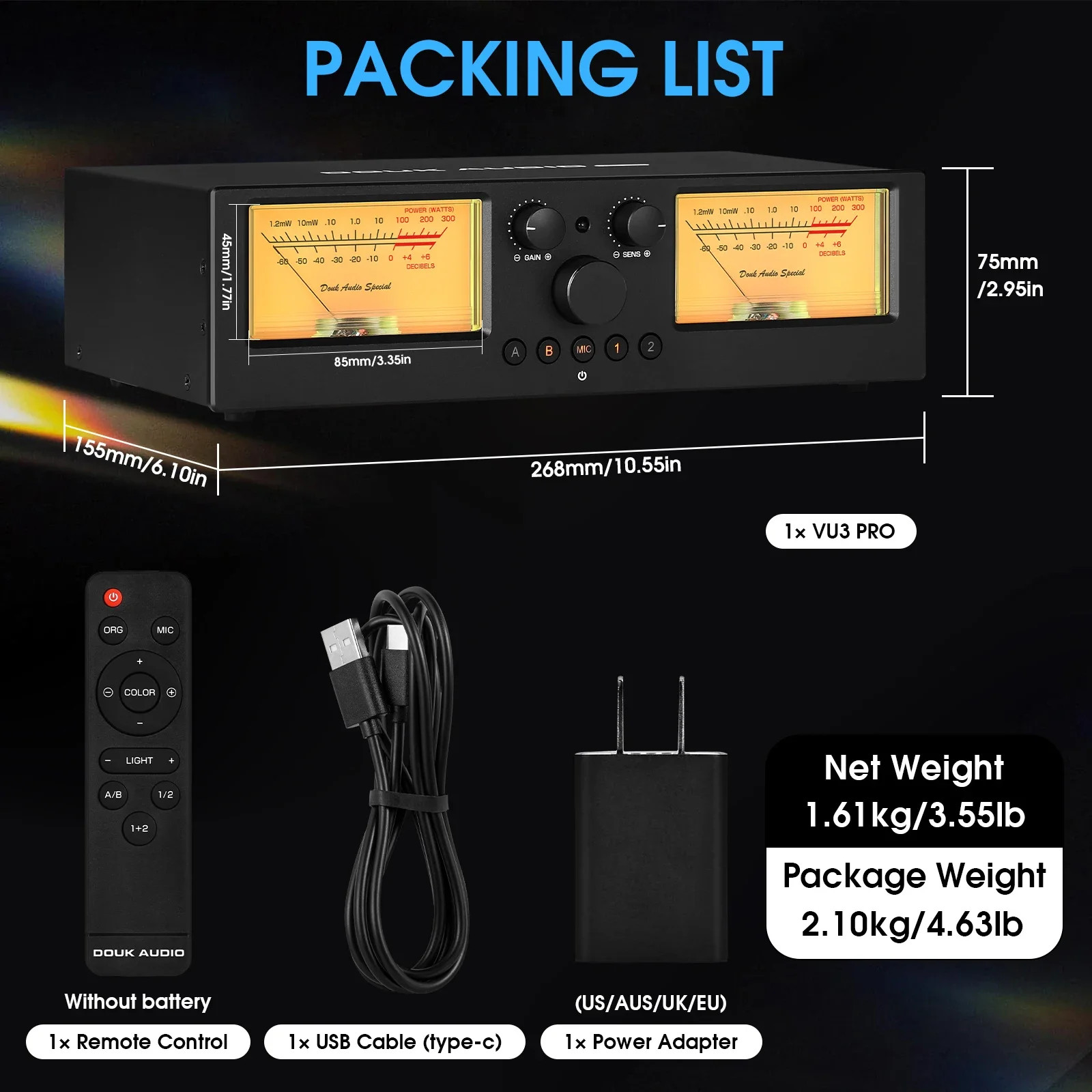 VU3PRO Amplifier / Speaker Selector with VU Meter 2-IN-2-OUT Switcher Box FromUS