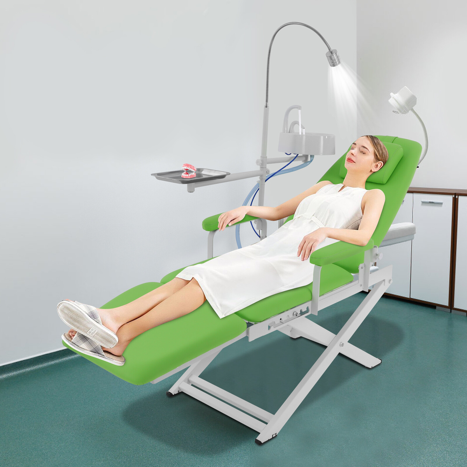 Portable Dental Mobile Folding Chair Air Turbine Unit + Rechargeable LED Light