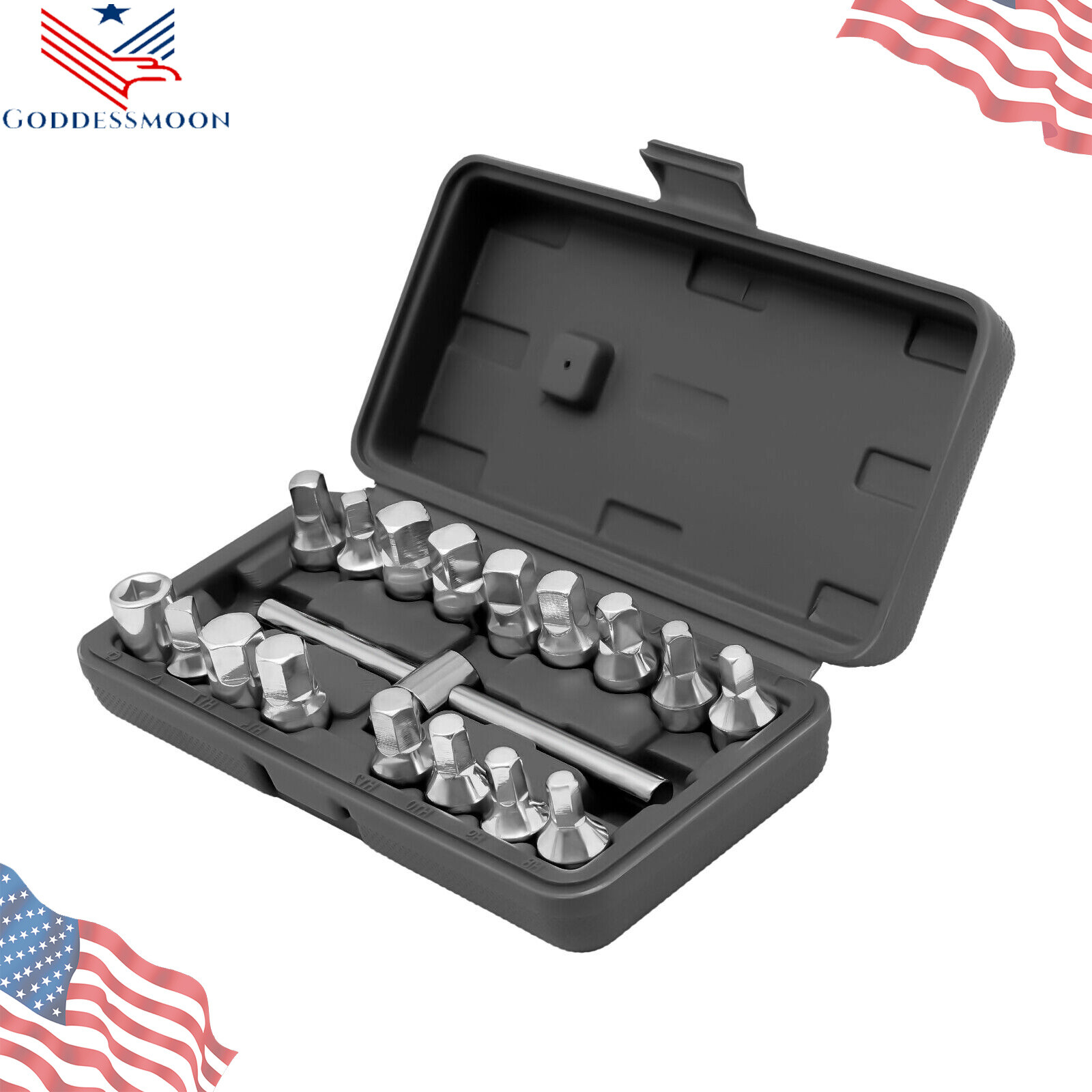 Oil Drain Pipe Plug Hexagon Square Socket Key Removal Tool Set 18Pcs 3/8''Drive