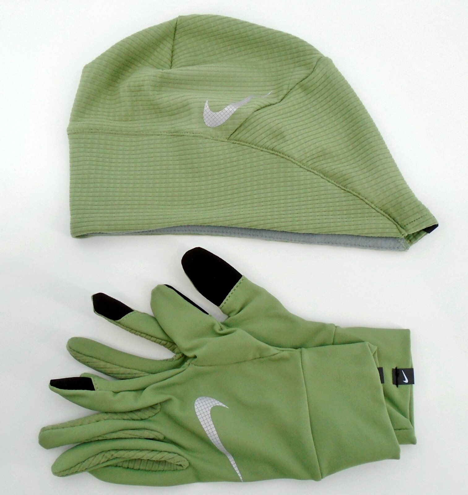 Nike Essential Running Hat and Gloves Set Women's M/L Green/Grey