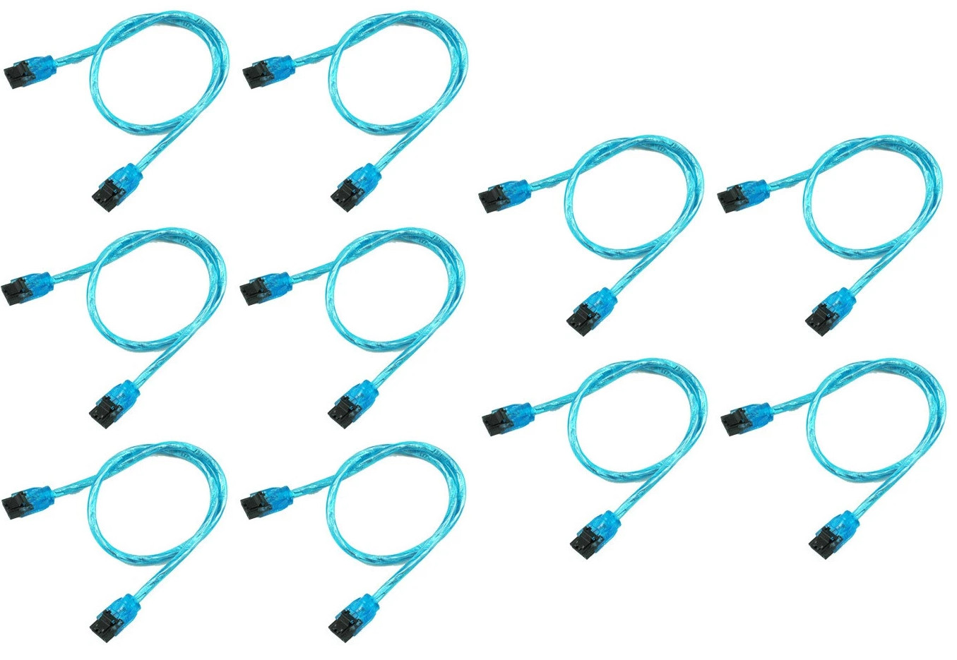6" Inch UV Blue SATA 3 III Round SSD/HDD Data Cable Straight to Straight 10-Pac