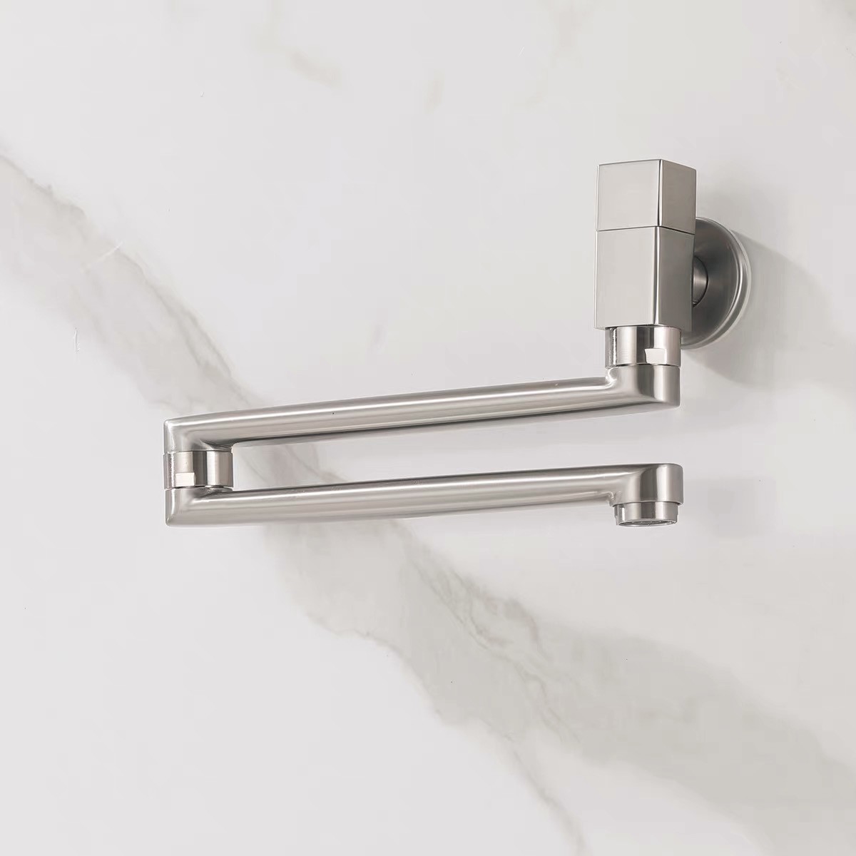 Wall Mounted SUS Kitchen Faucet Brushed Nickel Swing Arm Folding Stretchable Tap