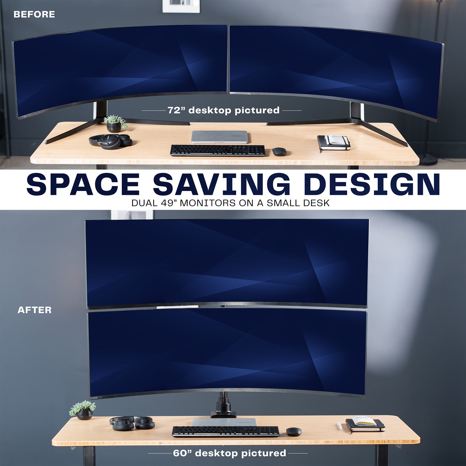 VIVO Dual Ultrawide Monitor Extra Tall Desk Mount for Computer Screens to 49"