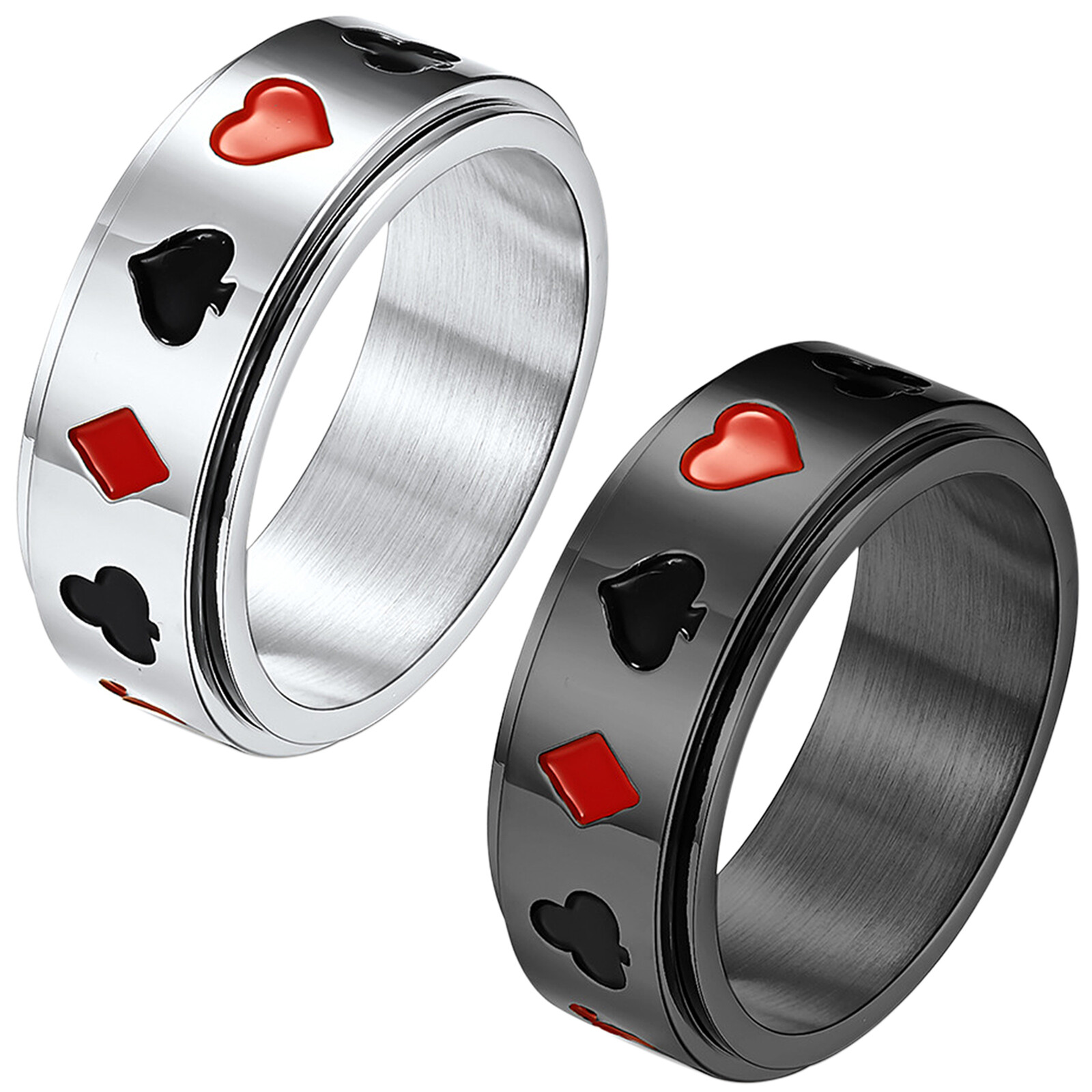 Stainless Steel Poker Spinner Ring Anxiety Ring Fidget Band For Men #8-12