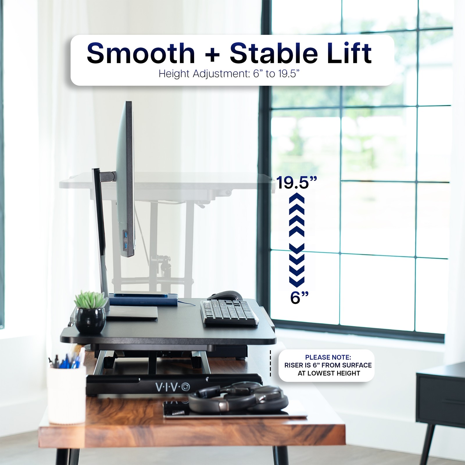 VIVO Black Tilting Height Adjustable 36" Desk Riser, Single Top Converter