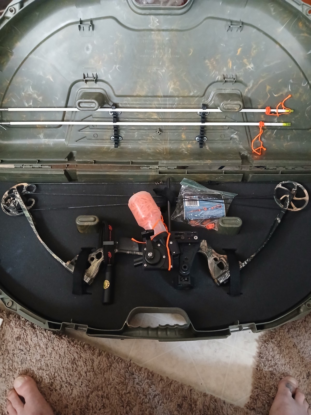 Parker Compound Bow W/ Fishing Reel Setup And 2 Arrows In A Plano Hard Case