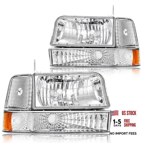 Headlight Assembly for 1992 1993 1994 1995 1996 Chrome Housing Amber Reflector