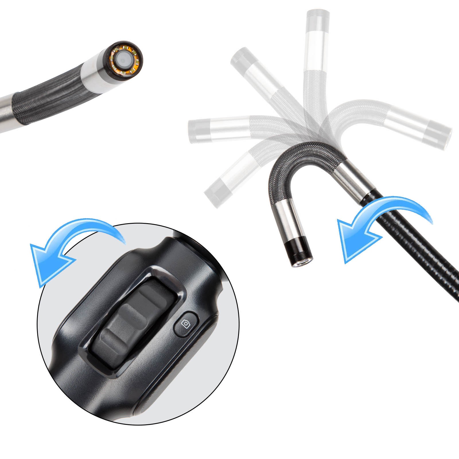 Two-Way Articulating Borescope Camera with Light With Light Snake Scope Camera