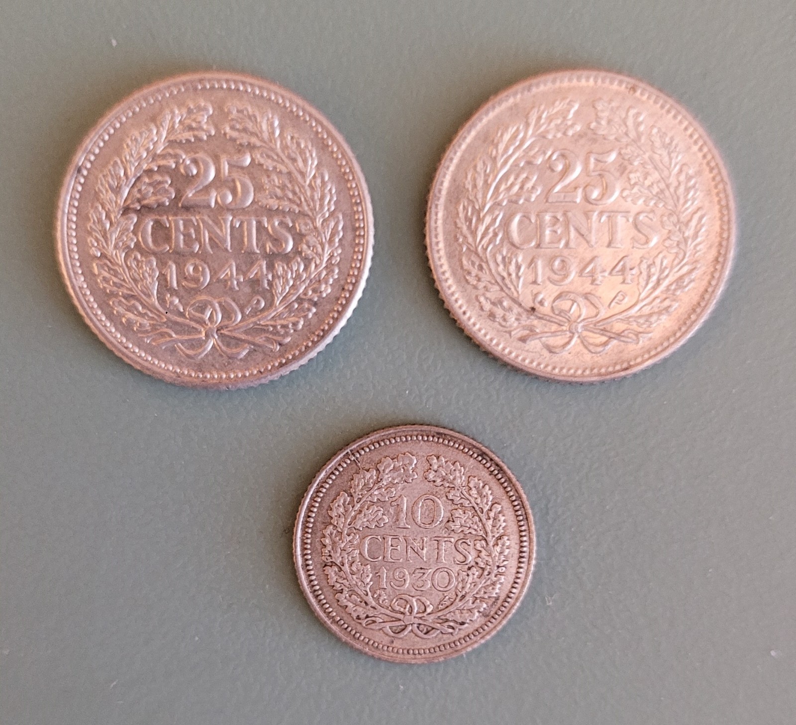 2x 1944 NETHERLANDS Silver Quarters & 1930 Silver Dime. 64% Silver. Ship for $1.