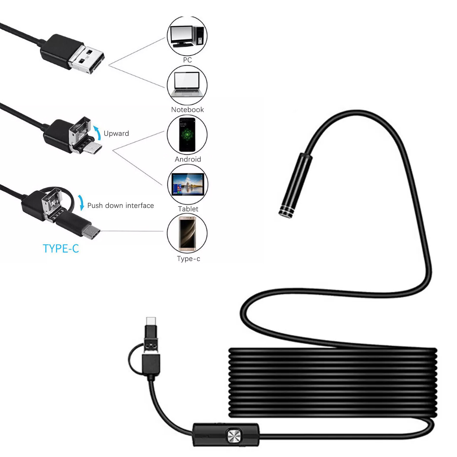 6Pcs LED Endoscope Borescope 5.5mm USB Inspection Camera for Android PC