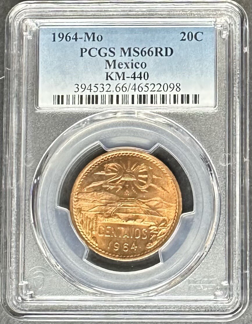 1964-Mo Mexico Veinticinco Centavo 20C PCGS MS-66 RD, Buy 3 Items, Get $5 Off!