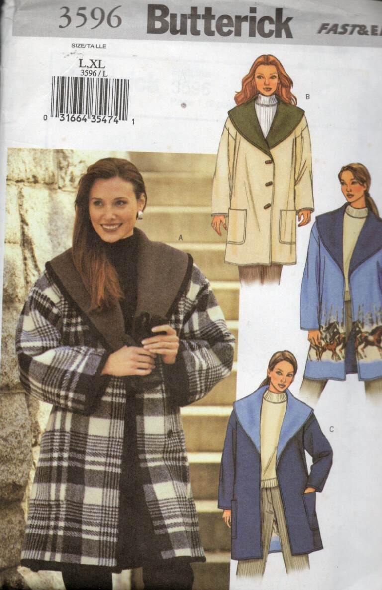 3596 BUTTERICK VERY EASY MISSES REVERSIBLE JACKET SZ L-XL