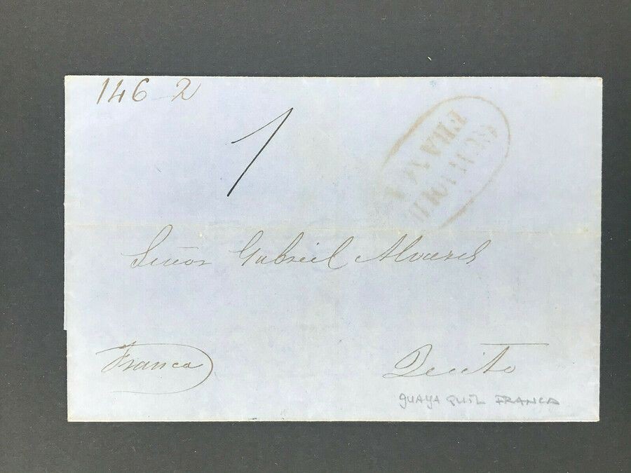 Italy Vorphila letter franca Guaya 1858