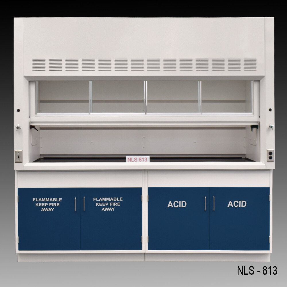 8' Fisher America Fume Hood w/ Flammable & Acid Storage Cabinets /  E2-609
