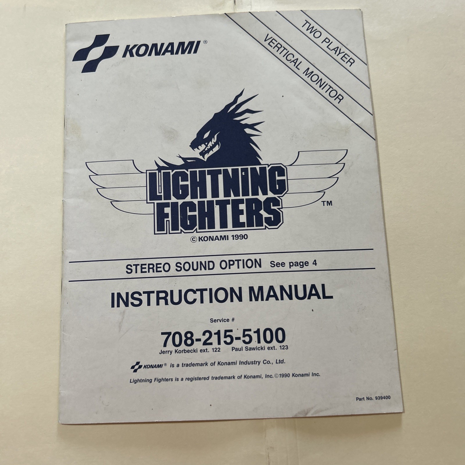 Original  Lightning Fighters With Schematics Konami   arcade Video game manual