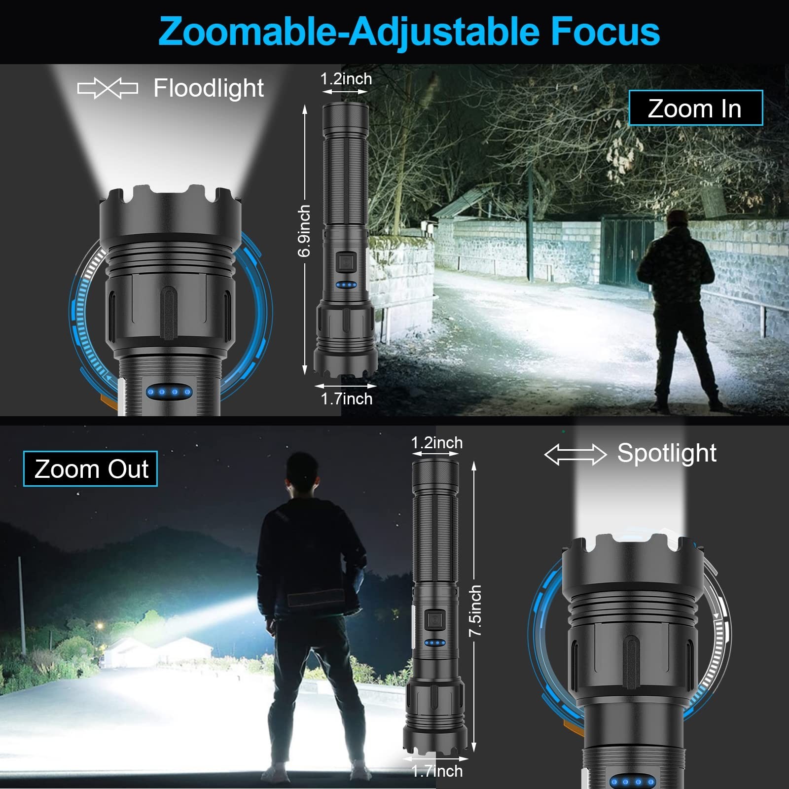 Magnetic Rechargeable Flashlight COB Work Light, USB C Fast Charging, 7 Modes