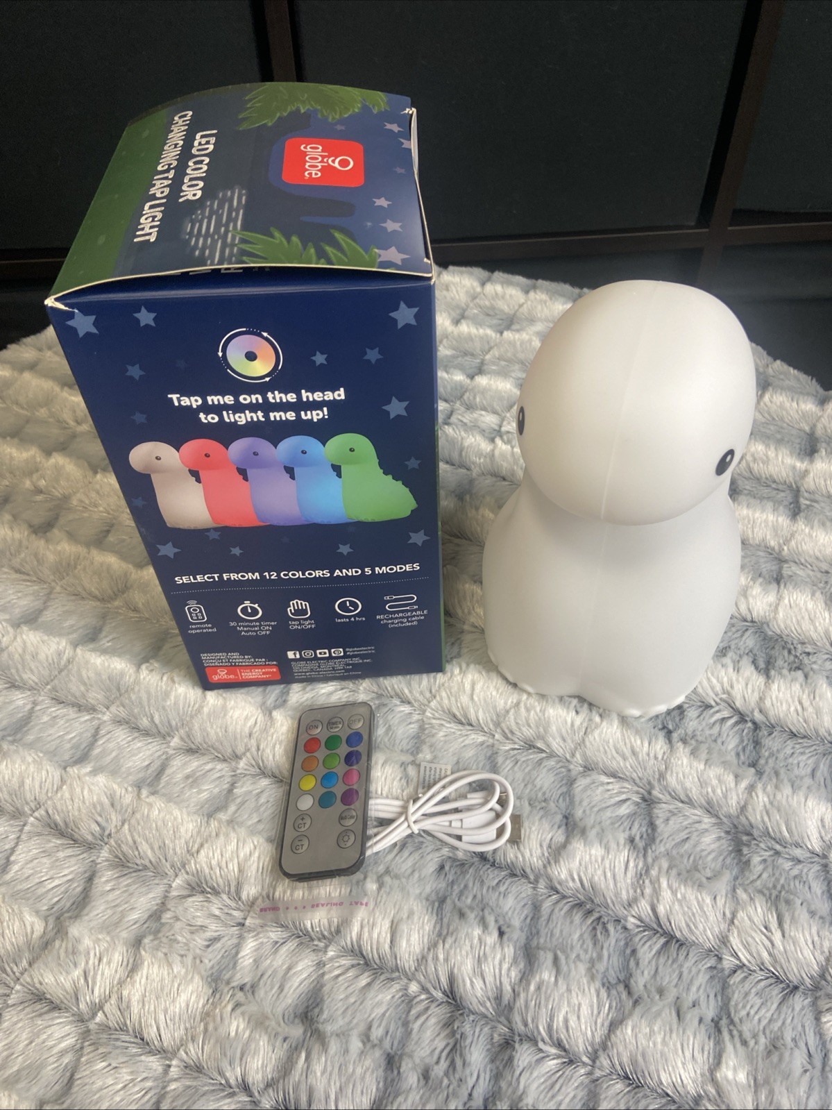 Globe Brontosaurus - Rechargeable LED Color Changing Tap Light w/Remote - Night