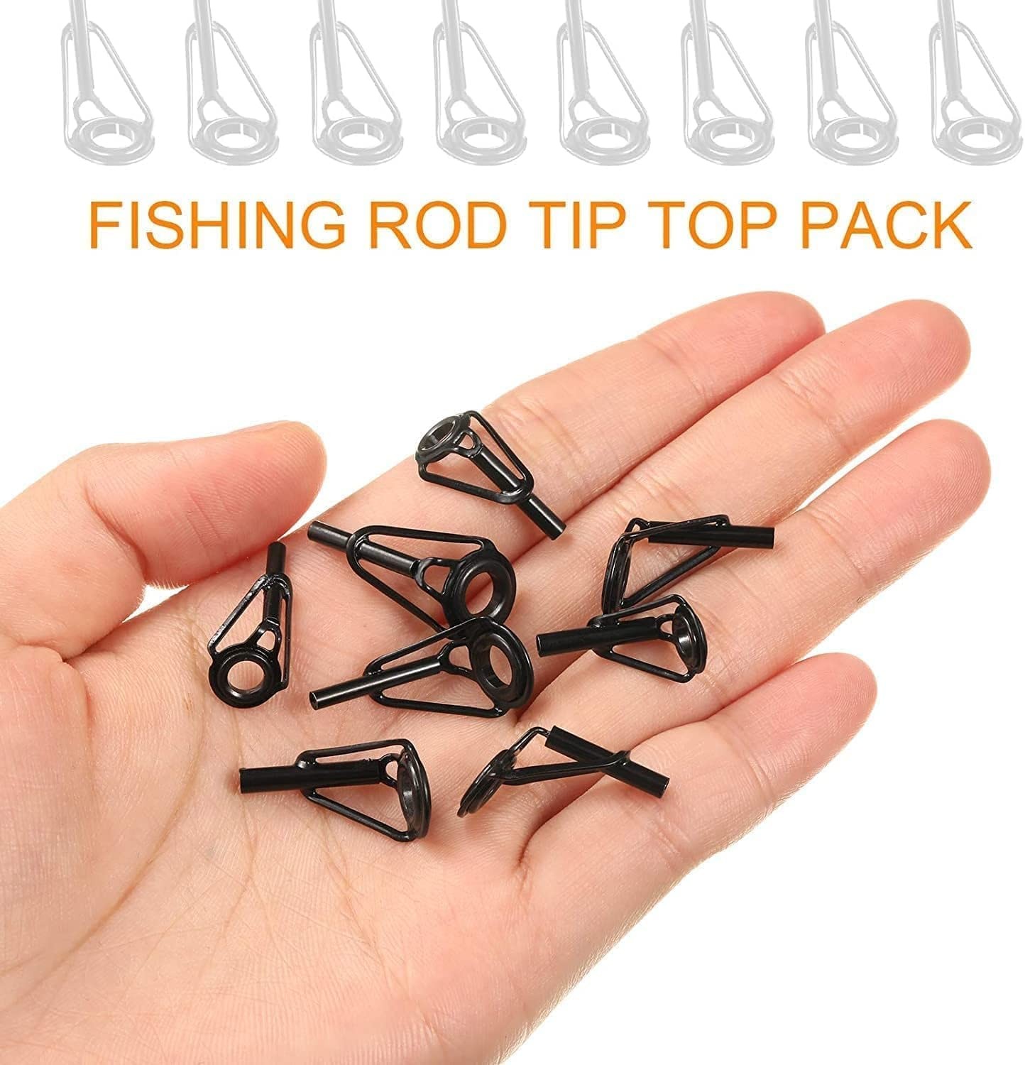 8 Pcs Fishing Rod Tip Repair Kit, Tips Replacement 8 Pcs, Black 8