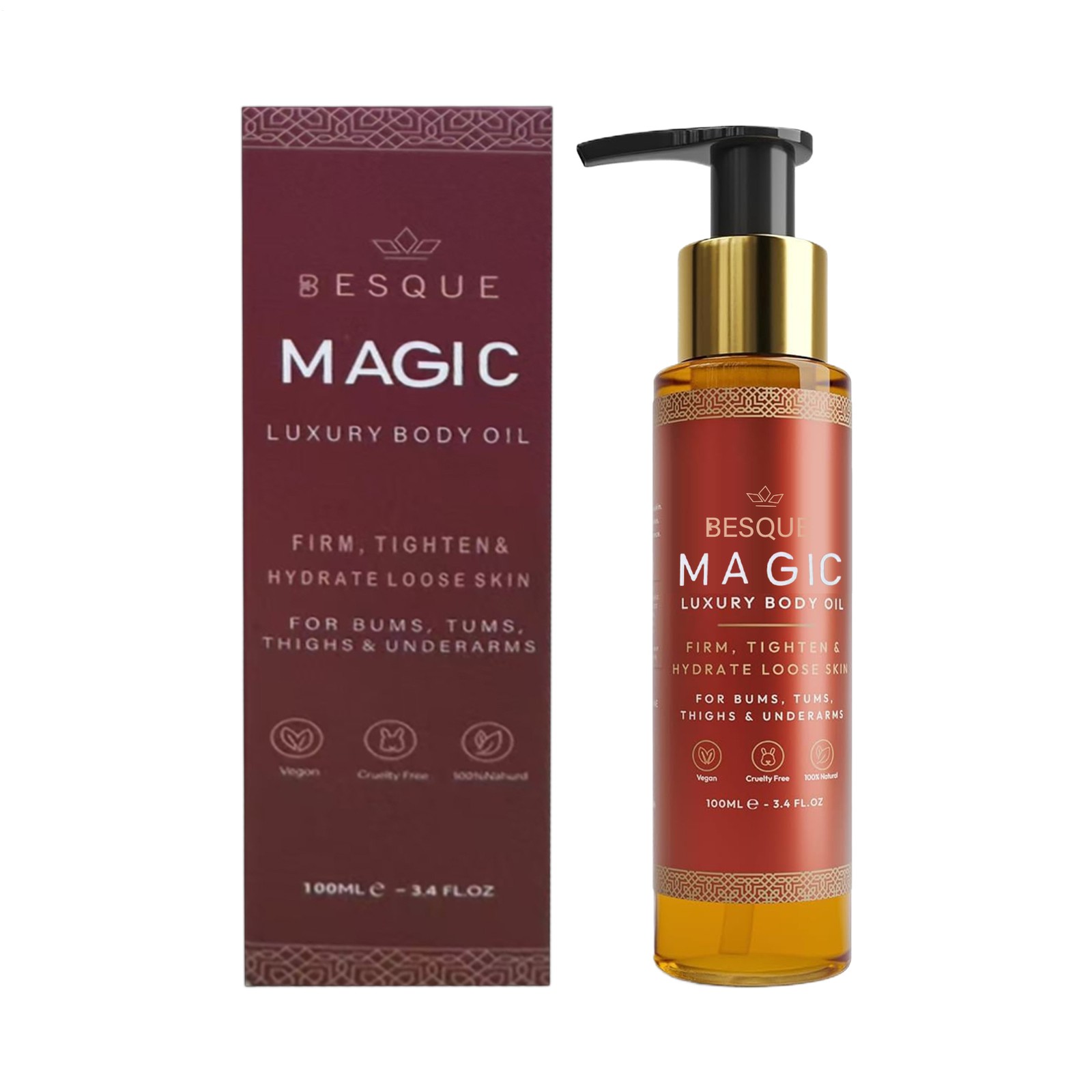 100ml BESQUE Magic Luxury Body Oil – Firms & Hydrates Skin 100% Organic