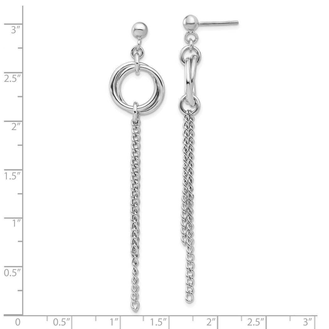 925 Sterling Silver Rhodium Plated Polished Circle Drop Chain Post Earrings -