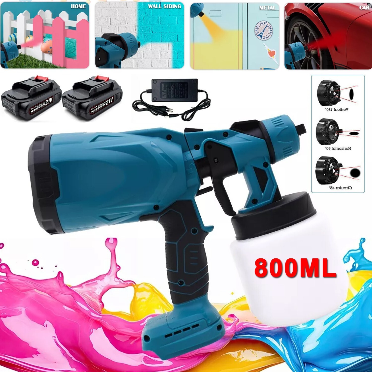 High Pressure Cordless Paint Sprayer Electric Airless HVLP Spray Gun w/2 Battery
