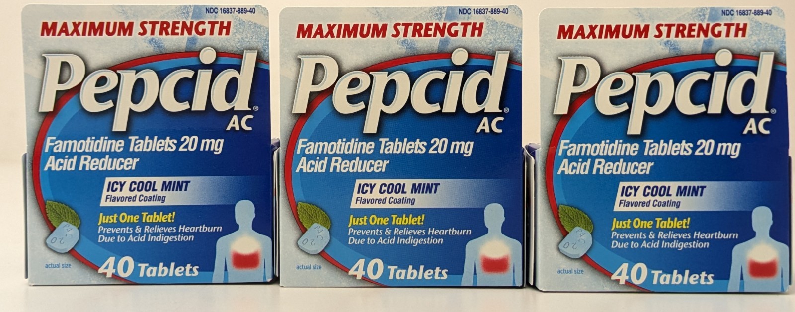 3 Pepcid AC Maximum Strength Acid Reducer Icy Cool Mint 3 X 40 Tablets Exp. 1/27